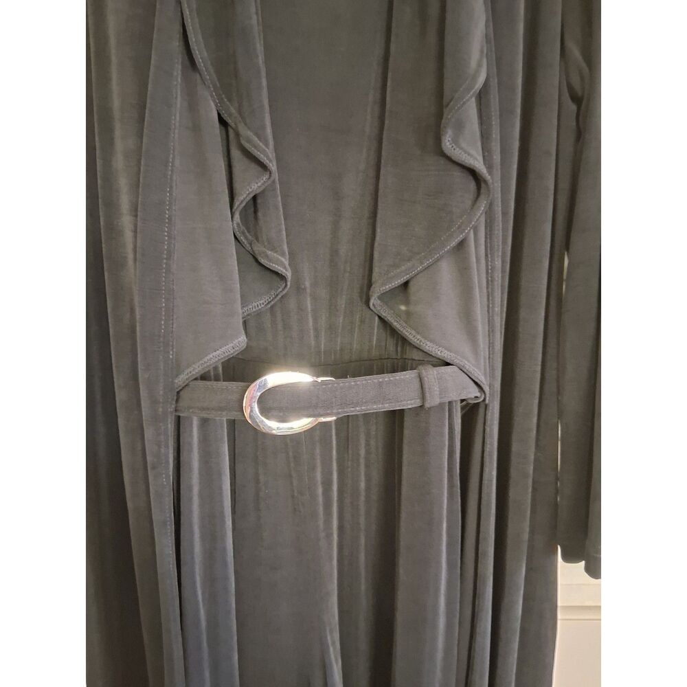 VTG 80s Cache M Jumpsuit Wide Leg Duster Cardigan Belt Black Liquid Knit Slinky - Picture 10 of 12
